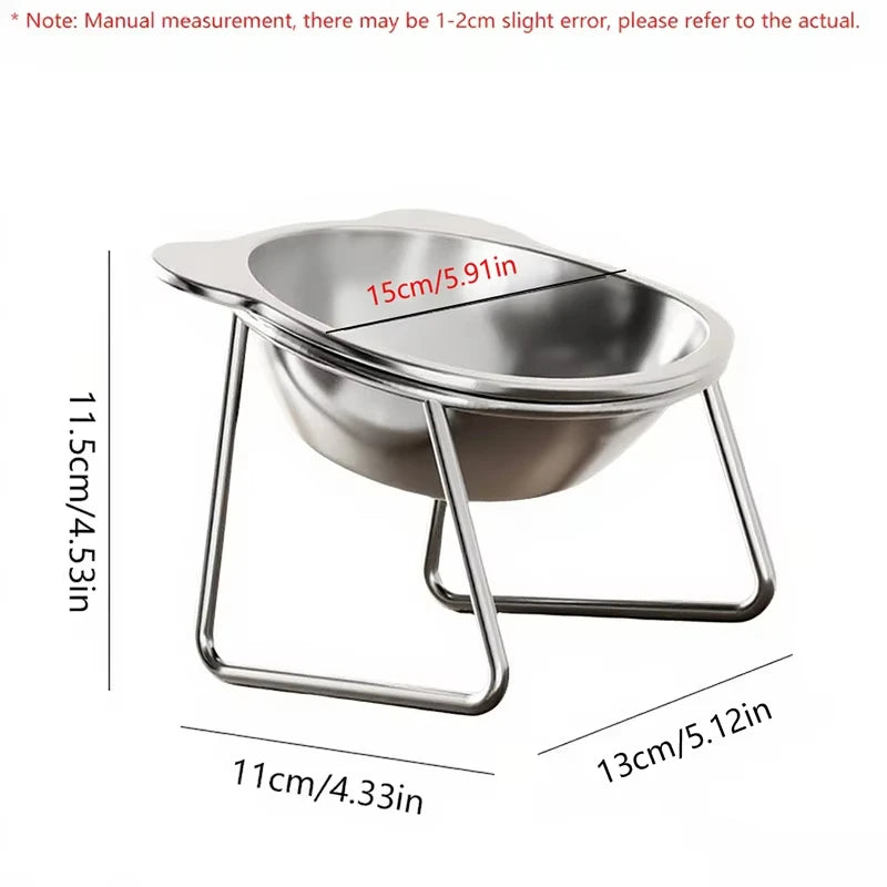 304 Stainless Steel Raised Cat Bowl with 15° Elevated Design Tilted Neck Guard Healthy Feeding Shatterproof for Cats Puppies