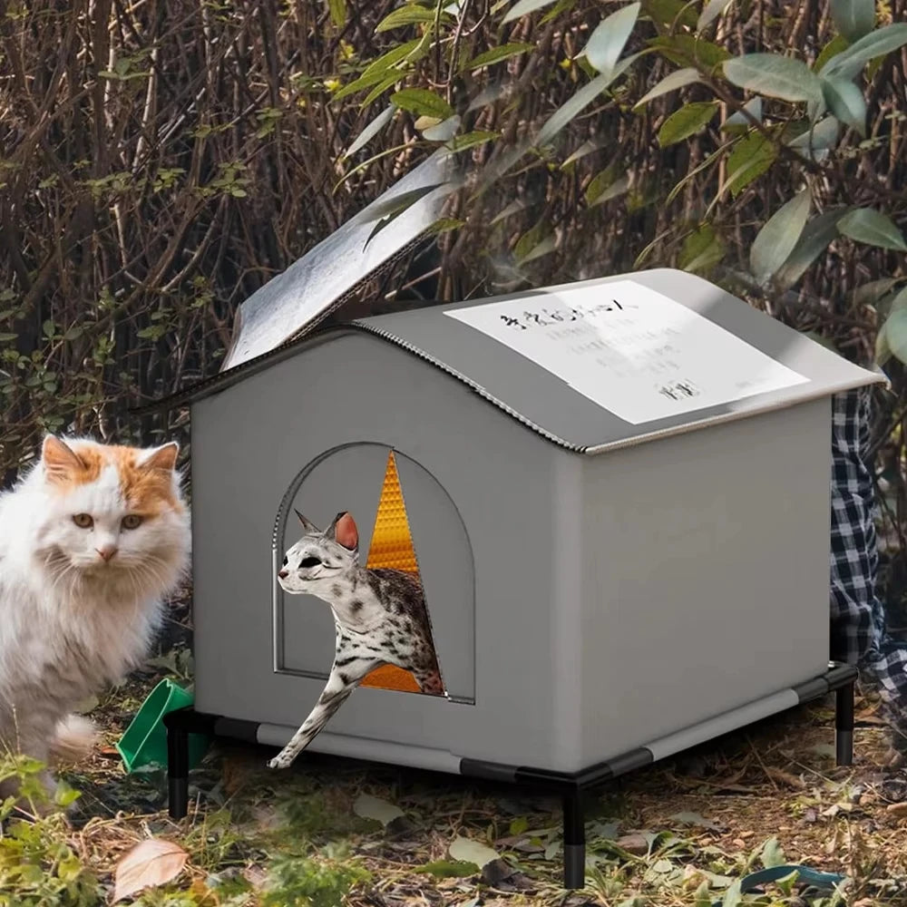 Stray Cat Houses with Mat Waterproof Winter Warm Foldable Washable Pet Cave Sleeping Beds for Outdoor Cats Small Dogs Puppies