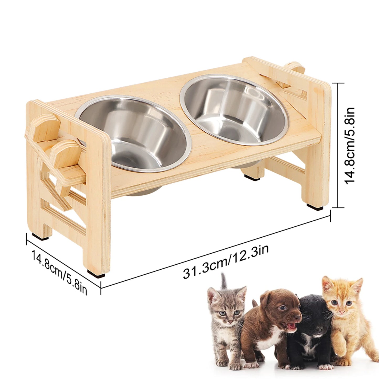 Elevated Puppy Bowls Food Mat Raised Dishes Food and Water Feeder 15° Tilted Stand 2 Stainless Steel Bowls for Small Dogs Cats