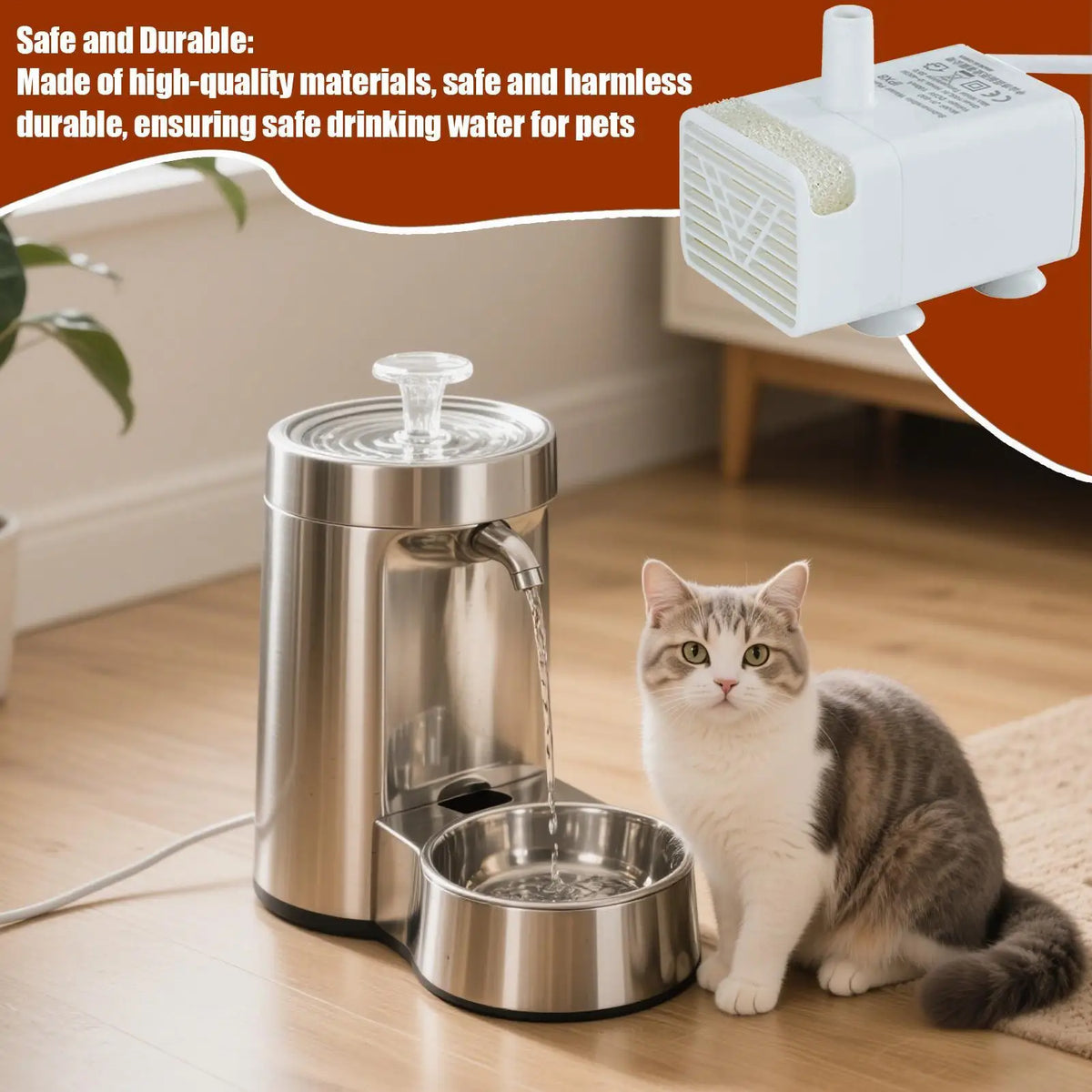 Pet Cat Water Fountain Pump Replacement Quiet Feeding Durable Safe Supplies for Drinking Dispenser Indoor Home Apartment