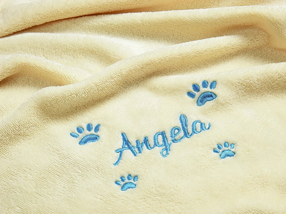 Personalized Dog Blanket Custom Blanket for Dog Embroidery Dog Name Blanket Pet Blanket Paw Print Blanket Puppy Blanket Dog Gift