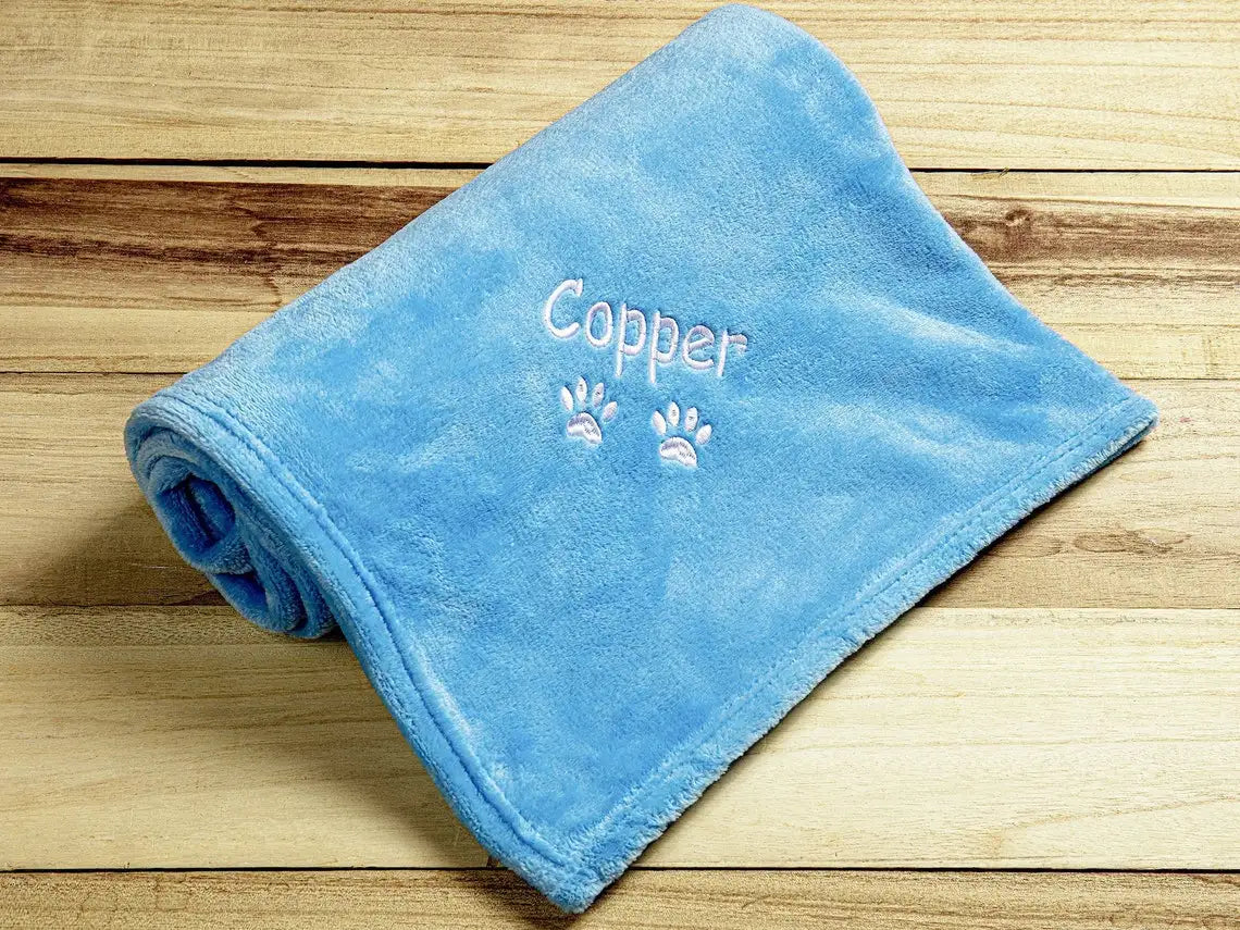 Personalized Dog Blanket Custom Blanket for Dog Embroidery Dog Name Blanket Pet Blanket Paw Print Blanket Puppy Blanket Dog Gift