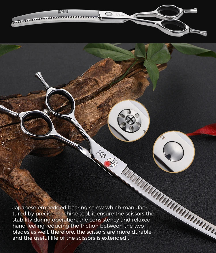 Fenice JP440C 7 Inch Left Hand Pet Dog Grooming Scissors Dog Scissors Curved Chunker & Thinning Scissors Shears for Pet Supplies