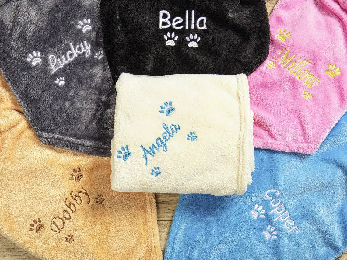 Personalized Dog Blanket Custom Blanket for Dog Embroidery Dog Name Blanket Pet Blanket Paw Print Blanket Puppy Blanket Dog Gift