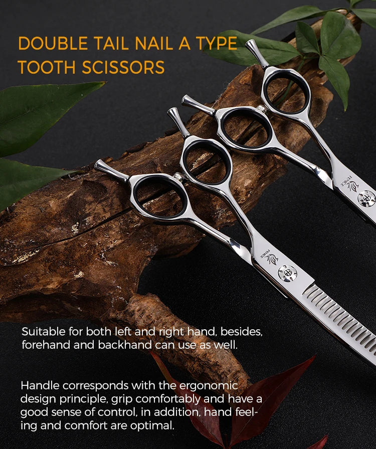 Fenice JP440C 7 Inch Left Hand Pet Dog Grooming Scissors Dog Scissors Curved Chunker & Thinning Scissors Shears for Pet Supplies