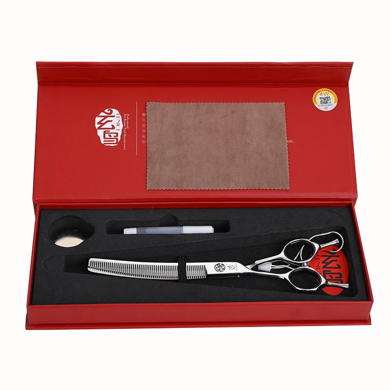 Fenice JP440C 7 Inch Left Hand Pet Dog Grooming Scissors Dog Scissors Curved Chunker & Thinning Scissors Shears for Pet Supplies