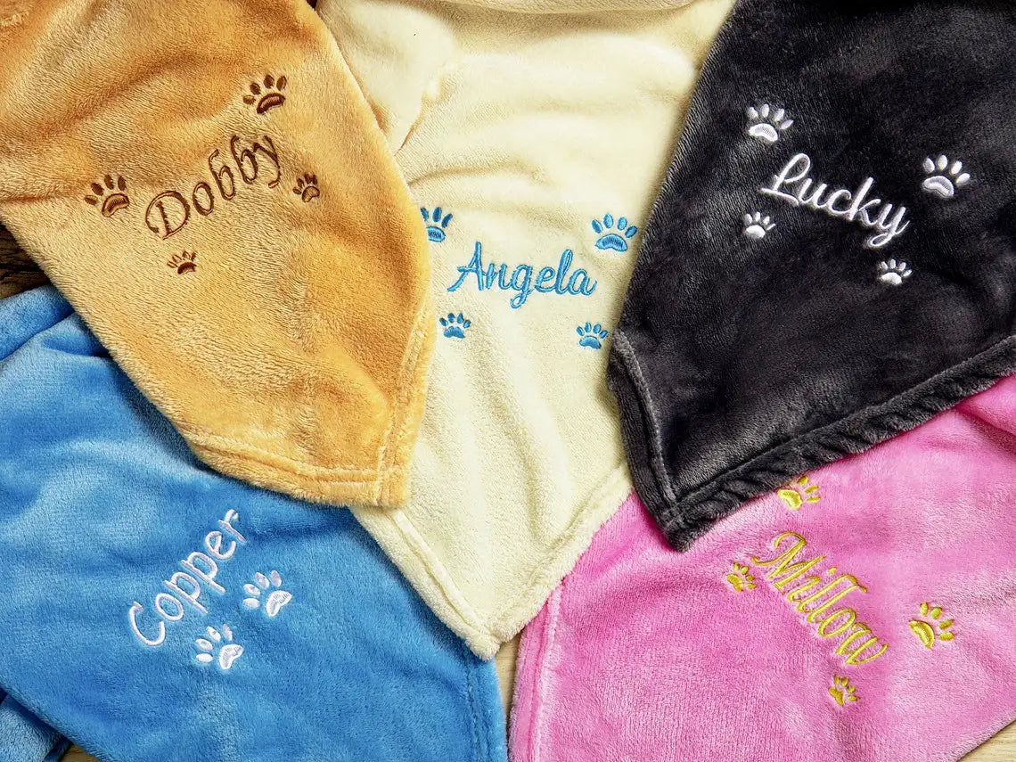 Personalized Dog Blanket Custom Blanket for Dog Embroidery Dog Name Blanket Pet Blanket Paw Print Blanket Puppy Blanket Dog Gift