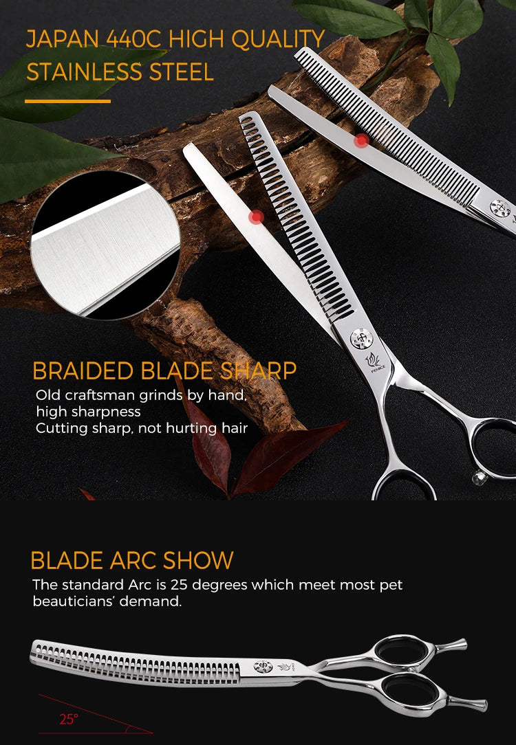 Fenice JP440C 7 Inch Left Hand Pet Dog Grooming Scissors Dog Scissors Curved Chunker & Thinning Scissors Shears for Pet Supplies