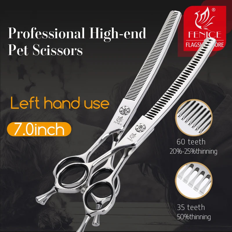 Fenice JP440C 7 Inch Left Hand Pet Dog Grooming Scissors Dog Scissors Curved Chunker & Thinning Scissors Shears for Pet Supplies