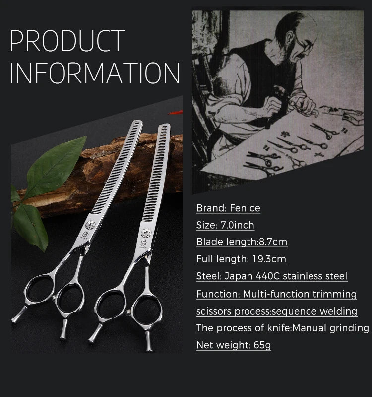 Fenice JP440C 7 Inch Left Hand Pet Dog Grooming Scissors Dog Scissors Curved Chunker & Thinning Scissors Shears for Pet Supplies