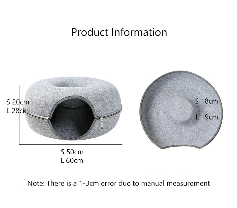 Donut Cat Tunnel Bed Pets House Natural Felt Pet Cat Cave Interactive Toys Round Wool Felt Pet Bed Cat Training Toy Cat House