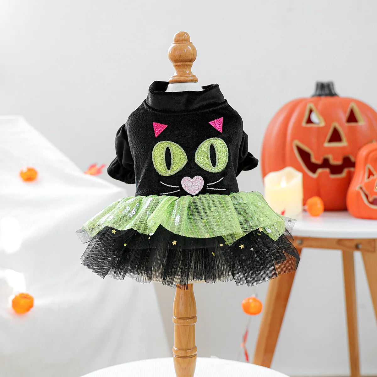 2025 Halloween Pet Costumes – Witch Bride Dress with Pumpkin & Skull Design for Dogs & Cats  – Elegant Lace Dress Gothic Pirate