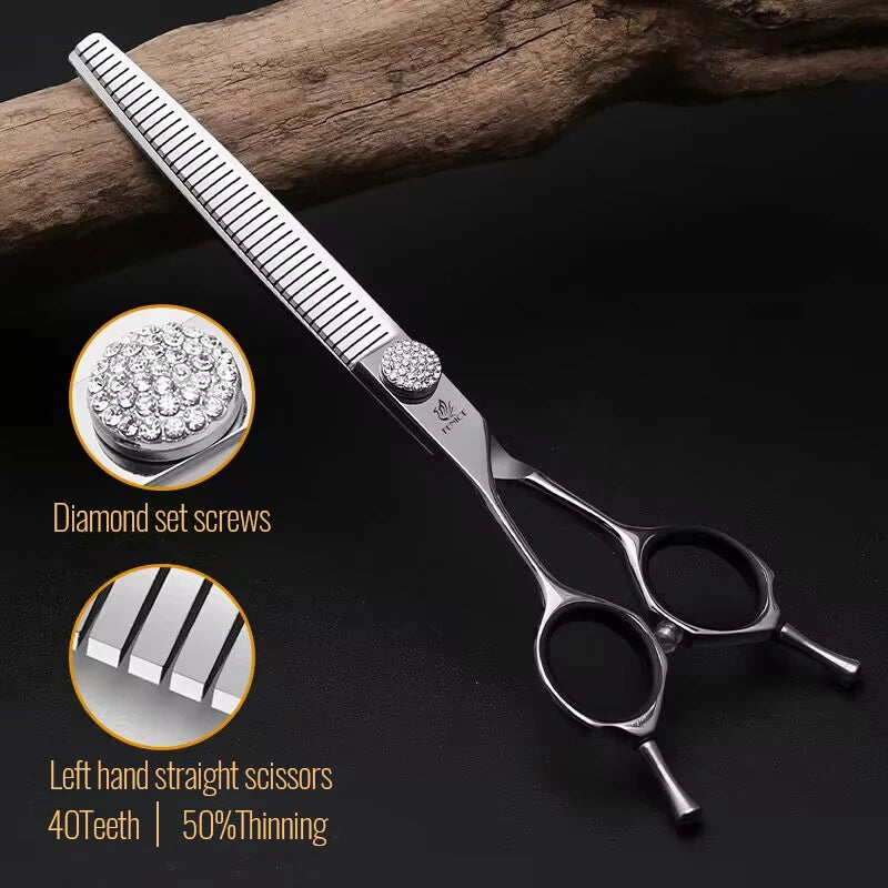 Fenice JP440C 7 Inch Left Hand Pet Dog Grooming Scissors Dog Scissors Curved Chunker & Thinning Scissors Shears for Pet Supplies