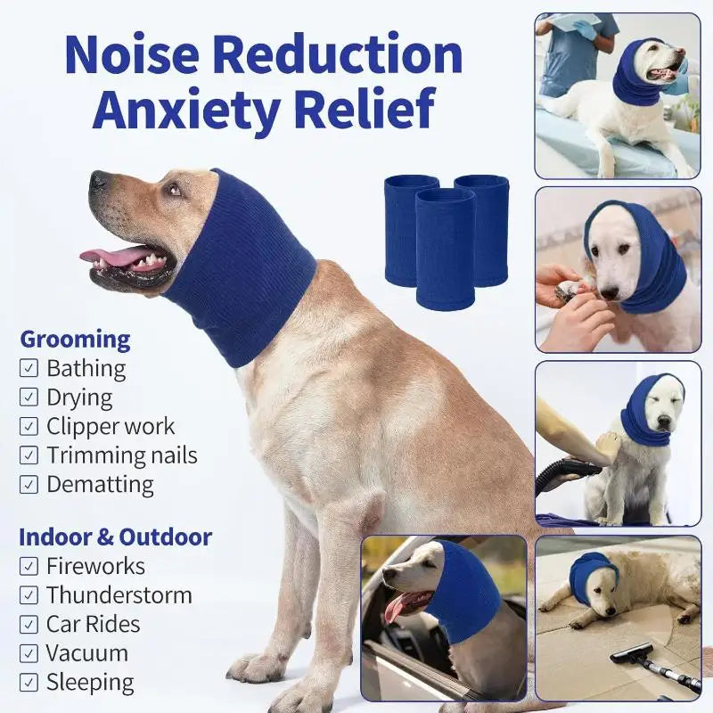 Dog Grooming Earmuff Warm Headband Ear Cover Neck Hat Noise Cancel Soundproof Anxiety Pet Bath Quiet Dry HeadSleeve Dog Supplies