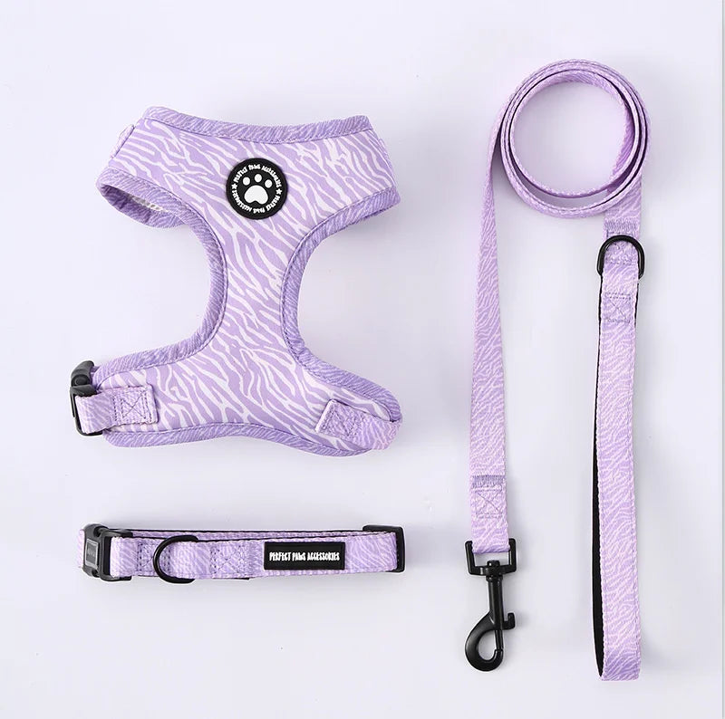 Adjustable Dog Harness And Leash Set Soft Chest Vest With Press Buckle Cute Print Comfortable Pet Harness Collar Lead For Dogs