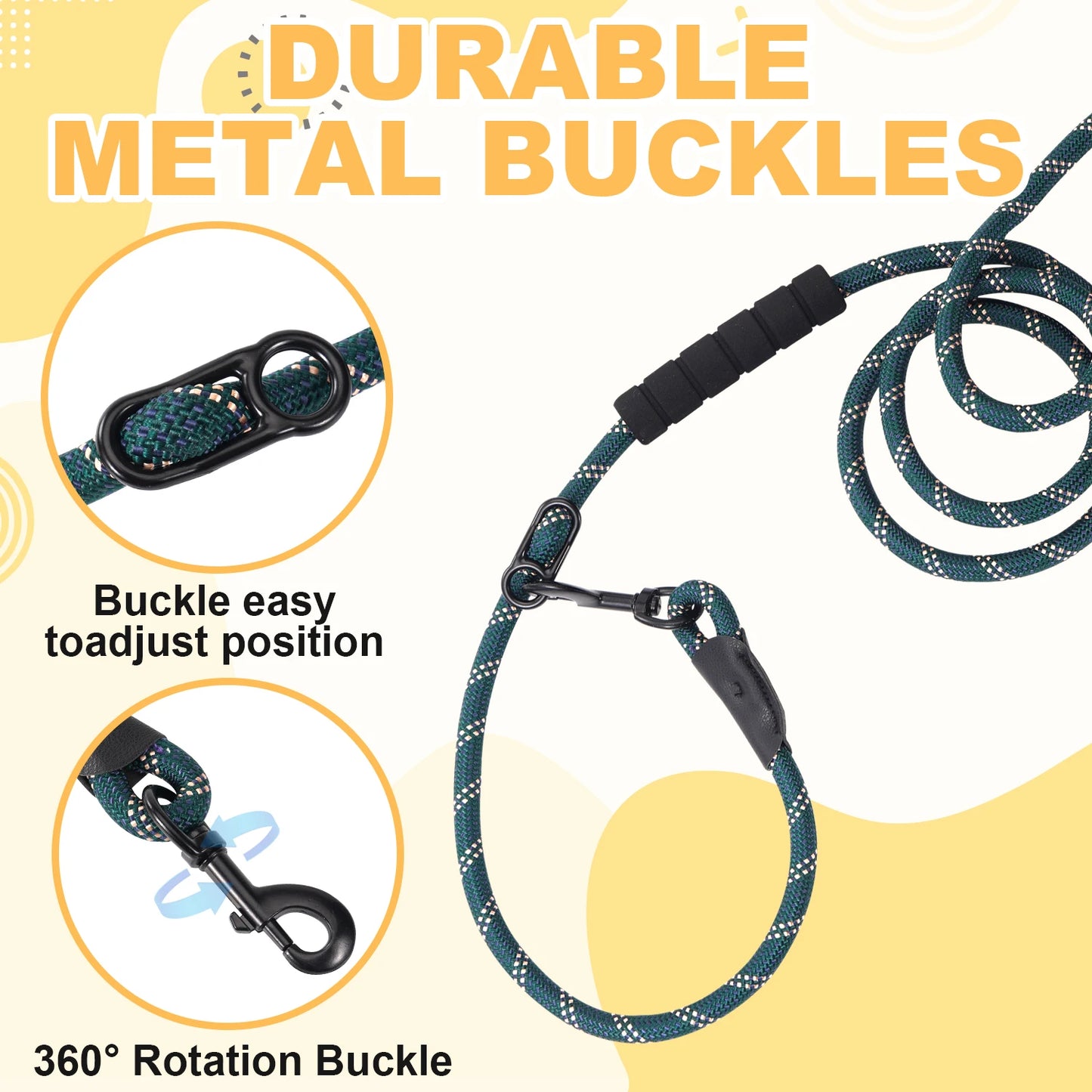 Versatile Heavy Duty Dog Leash with Padded Handle, Easy Converted to Double Leashes, 7.5 FT, Hands Free, Cross-Body or Waist Lea