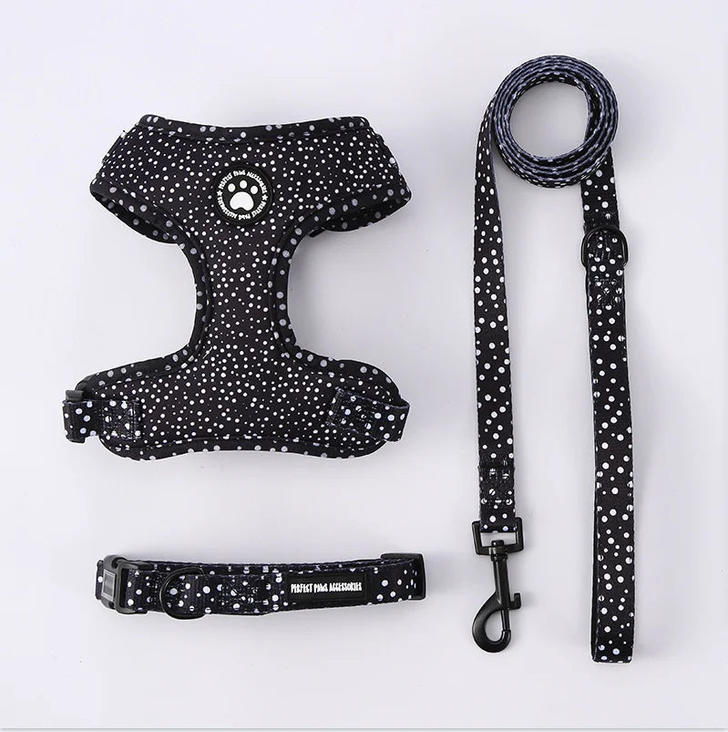 Adjustable Dog Harness And Leash Set Soft Chest Vest With Press Buckle Cute Print Comfortable Pet Harness Collar Lead For Dogs
