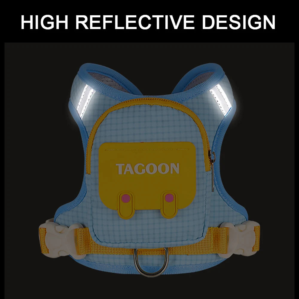 Cute Backpack Dog Harness with Leash, Reflective Soft Pet Vest for Small Medium Dogs Cats, Adjustable Walking Harness Set