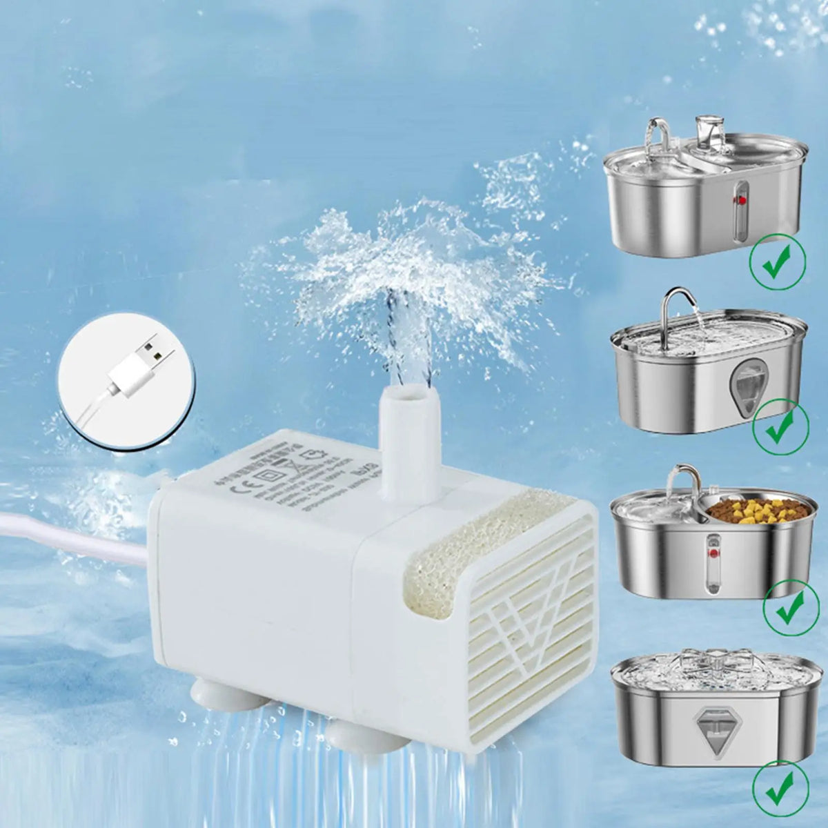 Pet Cat Water Fountain Pump Replacement Quiet Feeding Durable Safe Supplies for Drinking Dispenser Indoor Home Apartment