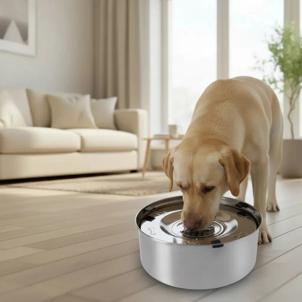 Big Capacity Stainless Steel Dog Floating Bowl, No Spill Anti-Splash Dog Water Dispenser, Non-Slip Dog Cat Pet Water Feeder Bowl