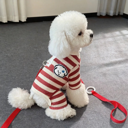 1PC  Pet Dog Clothing for Autumn and Winter, Suitable for Pulling Warm Striped Four Legged Small Puppies