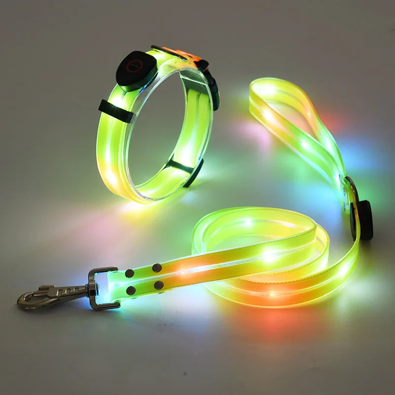 Pet light-up collar leash LED flashing collar USB charging dog walking pulling belt adjustable dog collar fashion pet supplies