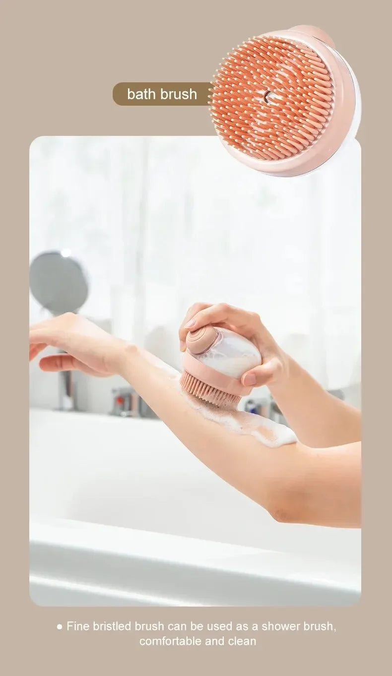 Dog Shower Brush Pet Dog Grooming Massage Bath Cleaning Brush with Shampoo Dispenser for Long Hair Dogs and Cats Shower