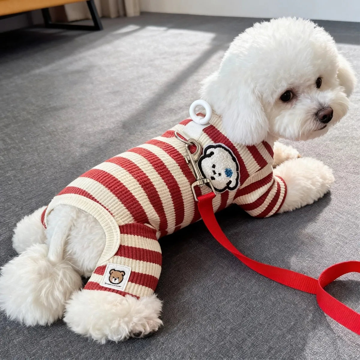 1PC  Pet Dog Clothing for Autumn and Winter, Suitable for Pulling Warm Striped Four Legged Small Puppies