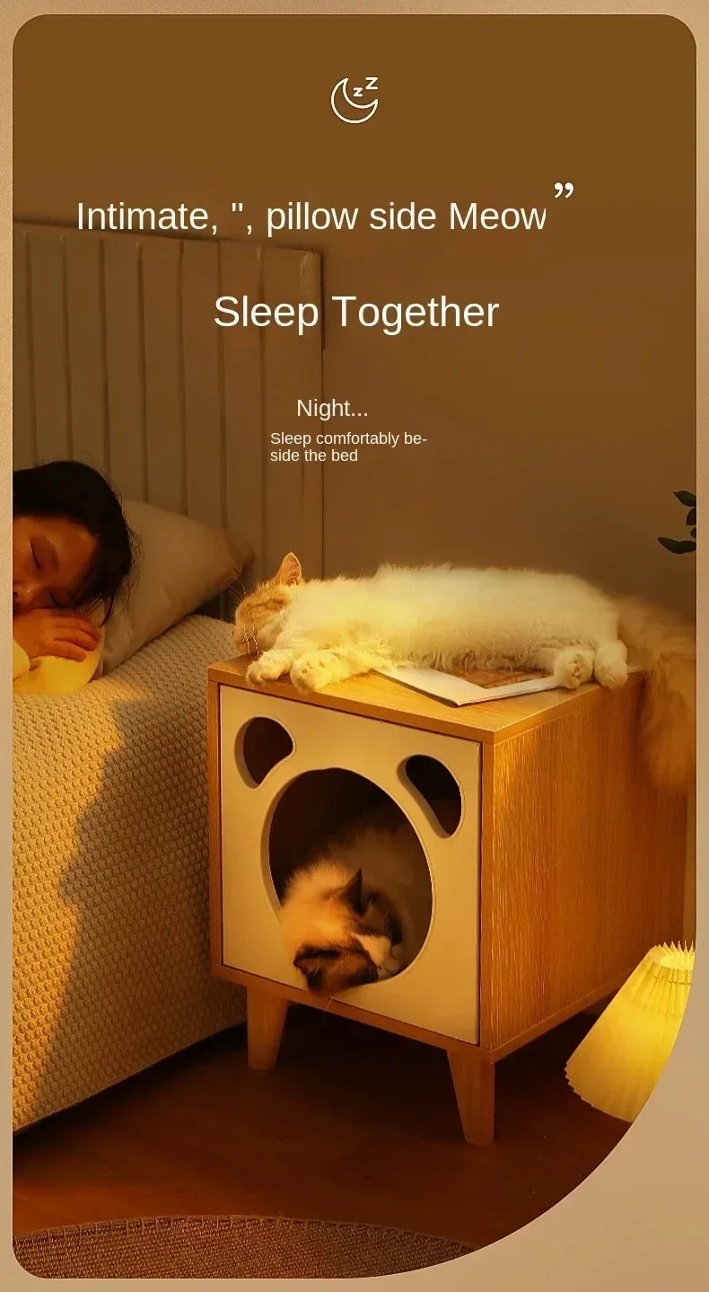 Winter Cat Nest Living Room Solid Wood Cat House People and Pets Share Furniture Room Storage Cabinet Pet Cat House