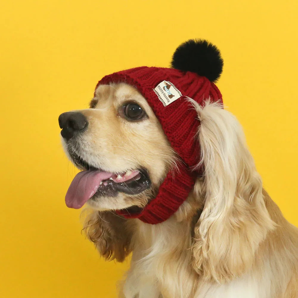 Christmas Knit Hats for Dogs and Cats Puppy Caps Winter Knitted Beanies Hats with Faux Fur Pom Warm Knit Doggie Cap Pet Supplies