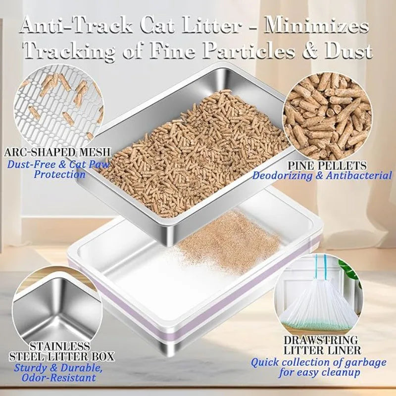 Stainless Steel Filter Cat Litter Basin Large Detachable Open Toilet Cat Bedpans Sifting Sand Cats Litter Tray Pet Supplies