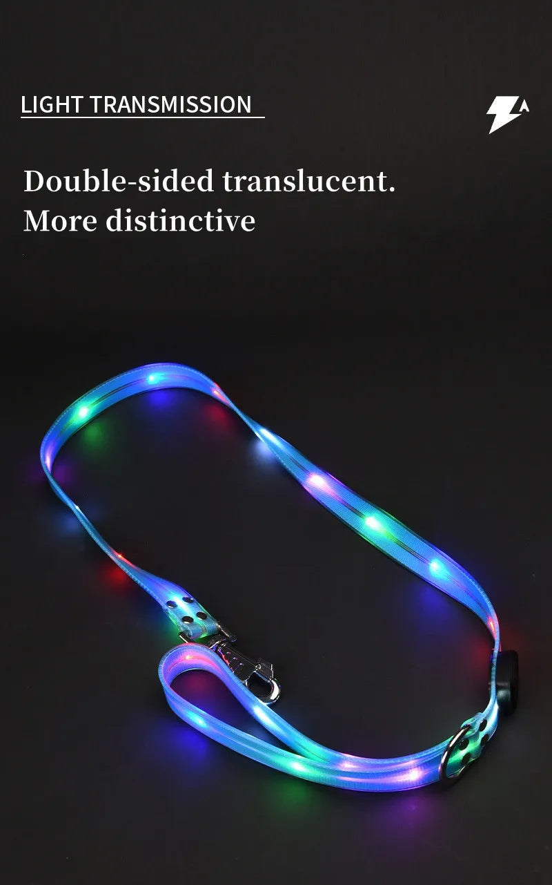 Pet light-up collar leash LED flashing collar USB charging dog walking pulling belt adjustable dog collar fashion pet supplies