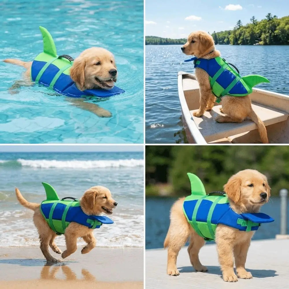 Shark Shape Dog Life Vest Superior Buoyancy High Visibility Dog Swimming Suit Adjustable Tear-resistant Safety Vests