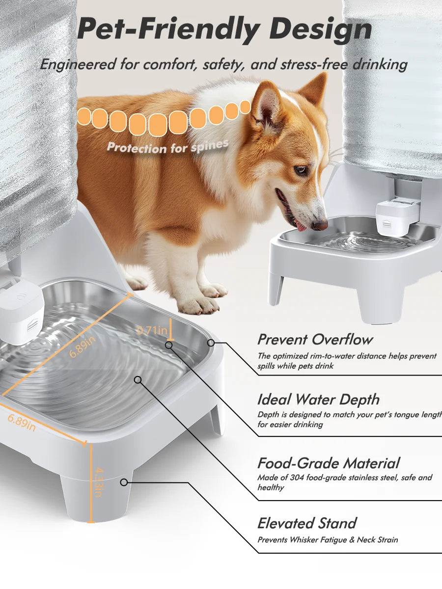 Furpipi 8L Automatic Dog Water Bowl Dispenser Elevating Stainless Steel Pet Waterer with Patented Faucet for Cats And Dogs