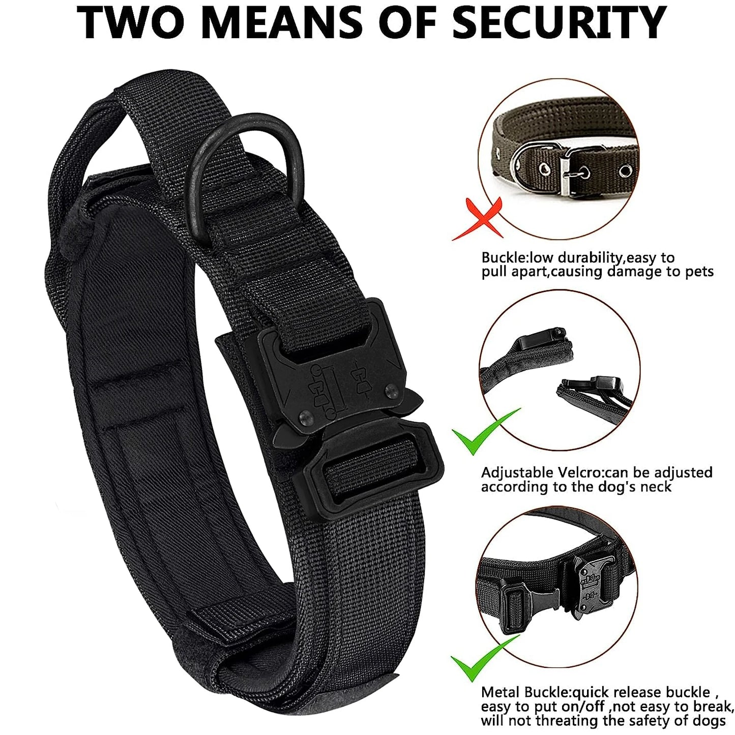 Tactical Dog Collar Leash Set Heavy-duty Military Dog Collar with Handle and Metal Buckle for Small Medium Large Dogs Necklace