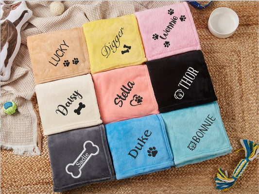Personalized Dog Blanket Custom Blanket for Dog Embroidery Dog Name Blanket Pet Blanket Paw Print Blanket Puppy Blanket Dog Gift