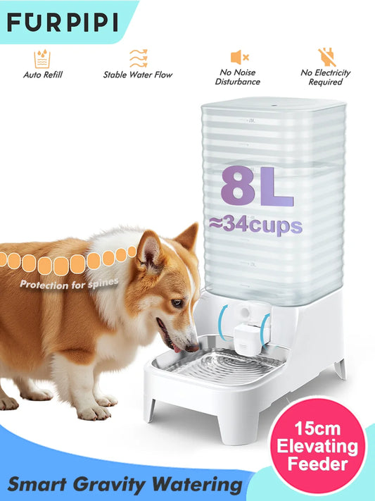 Furpipi 8L Automatic Dog Water Bowl Dispenser Elevating Stainless Steel Pet Waterer with Patented Faucet for Cats And Dogs