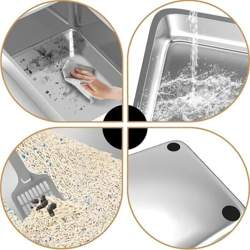Stainless Steel Filter Cat Litter Basin Large Detachable Open Toilet Cat Bedpans Sifting Sand Cats Litter Tray Pet Supplies