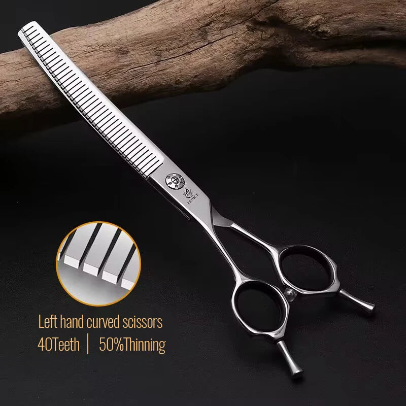Fenice JP440C 7 Inch Left Hand Pet Dog Grooming Scissors Dog Scissors Curved Chunker & Thinning Scissors Shears for Pet Supplies