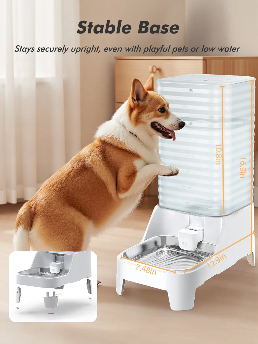 Furpipi 8L Automatic Dog Water Bowl Dispenser Elevating Stainless Steel Pet Waterer with Patented Faucet for Cats And Dogs
