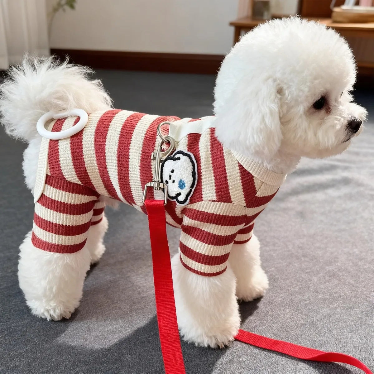 1PC  Pet Dog Clothing for Autumn and Winter, Suitable for Pulling Warm Striped Four Legged Small Puppies