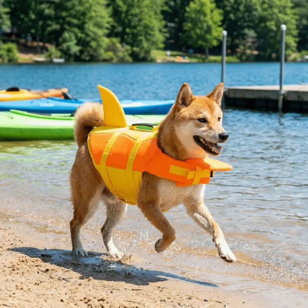 Shark Shape Dog Life Vest Superior Buoyancy High Visibility Dog Swimming Suit Adjustable Tear-resistant Safety Vests