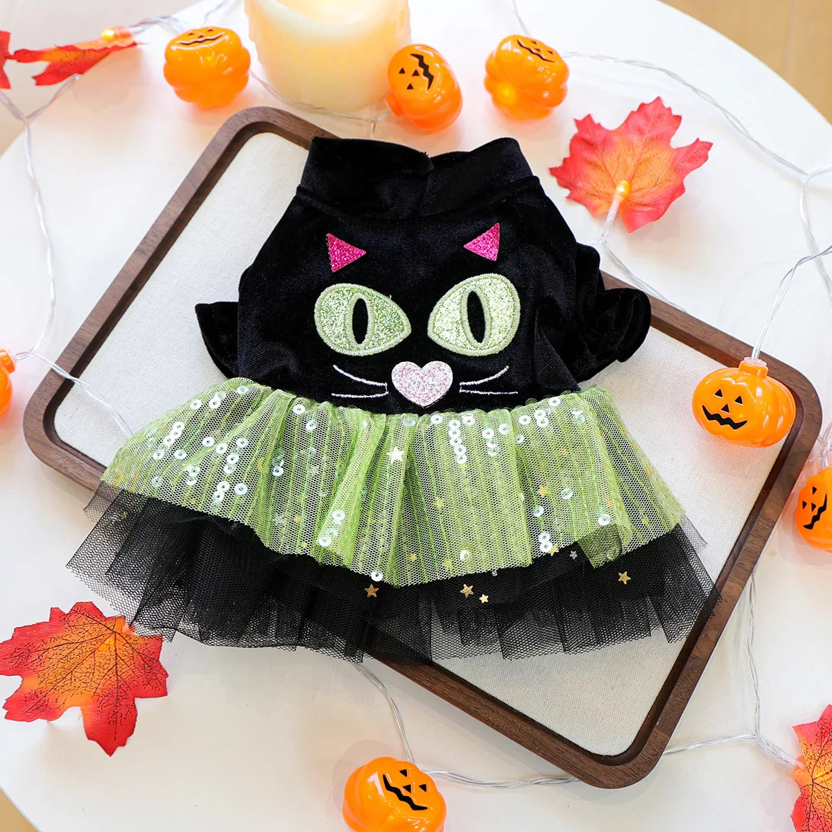 2025 Halloween Pet Costumes – Witch Bride Dress with Pumpkin & Skull Design for Dogs & Cats  – Elegant Lace Dress Gothic Pirate