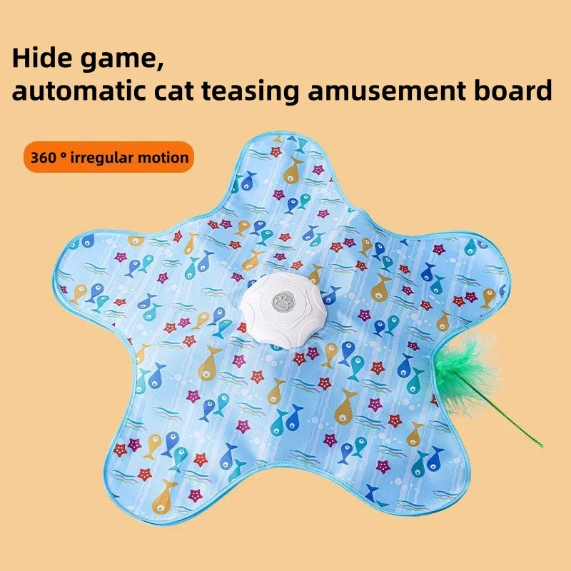 Motion Activated Interactive Cat Toy Hide And Seek Squeaky Mouse Toy Concealed Feather Teaser Automatic Play Kitten