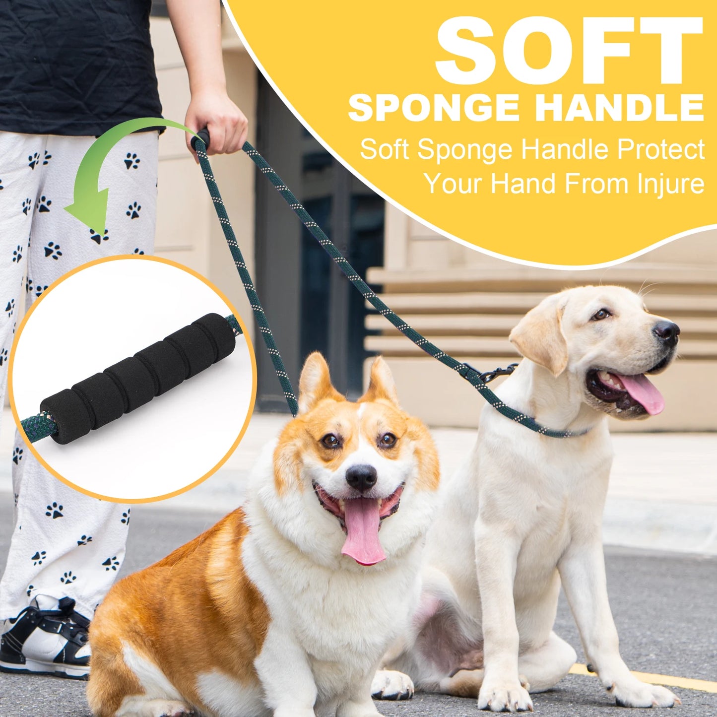 Versatile Heavy Duty Dog Leash with Padded Handle, Easy Converted to Double Leashes, 7.5 FT, Hands Free, Cross-Body or Waist Lea
