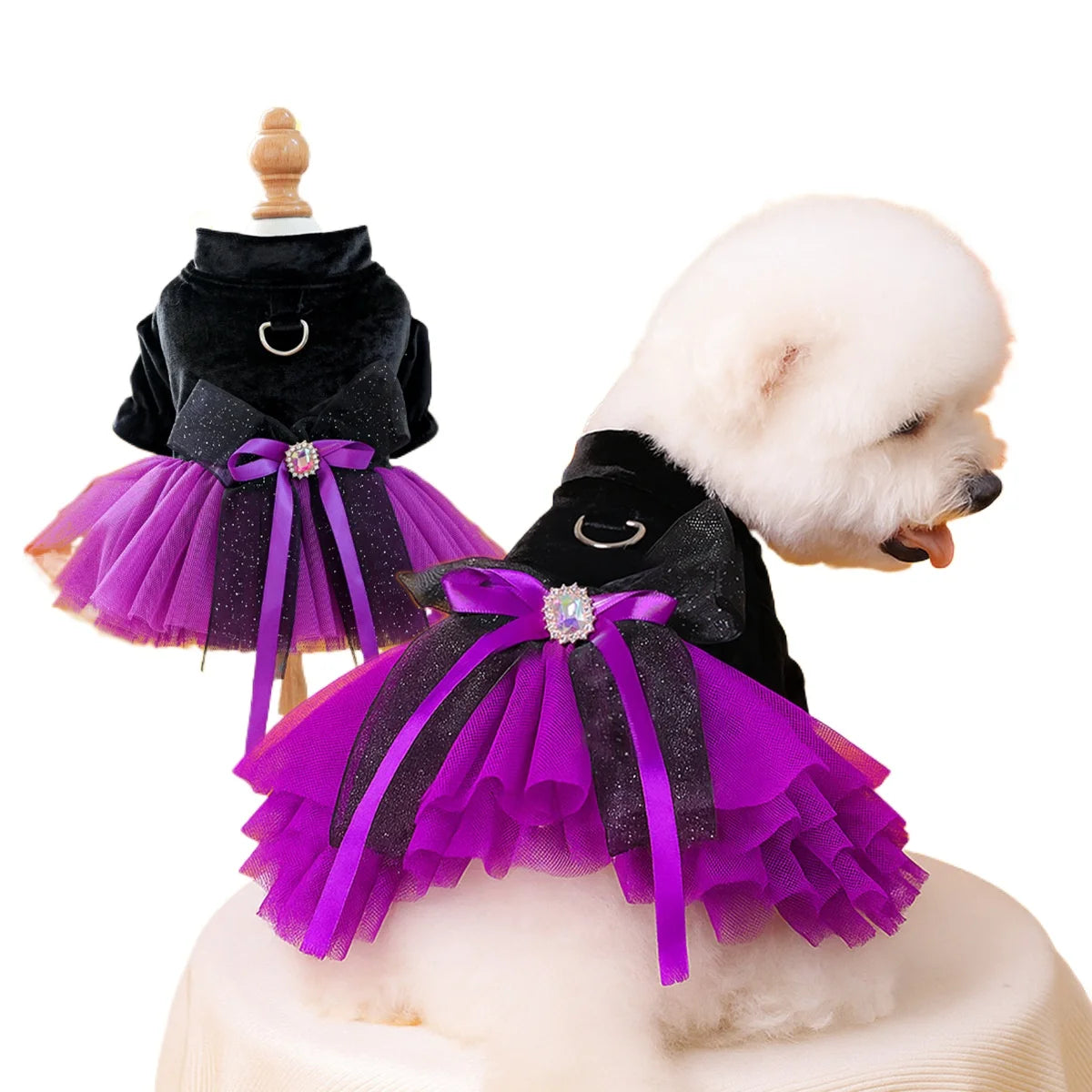 2025 Halloween Pet Costumes – Witch Bride Dress with Pumpkin & Skull Design for Dogs & Cats  – Elegant Lace Dress Gothic Pirate