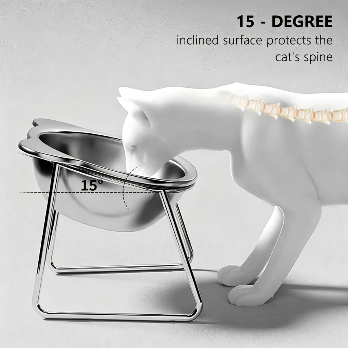 ‌304 Stainless Steel Raised Cat Bowl with 15° Elevated Design Tilted Neck Guard Healthy Feeding Shatterproof for Cats Puppies