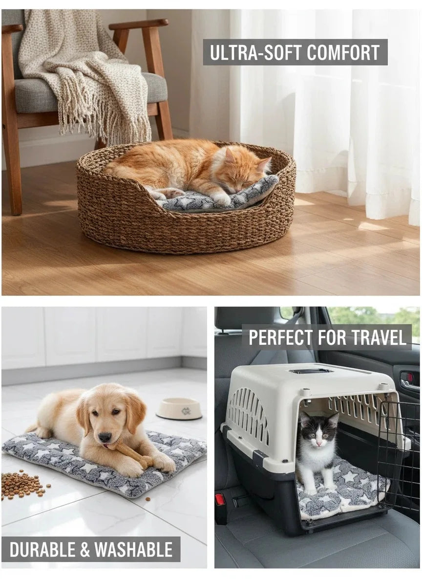 12 Color Dog Bed Mat Portable Pet Sleeping Bed Plush Blanket Washable Cat Bed Sofa Home Travel Comfort Warm Soft Flannel Blanket