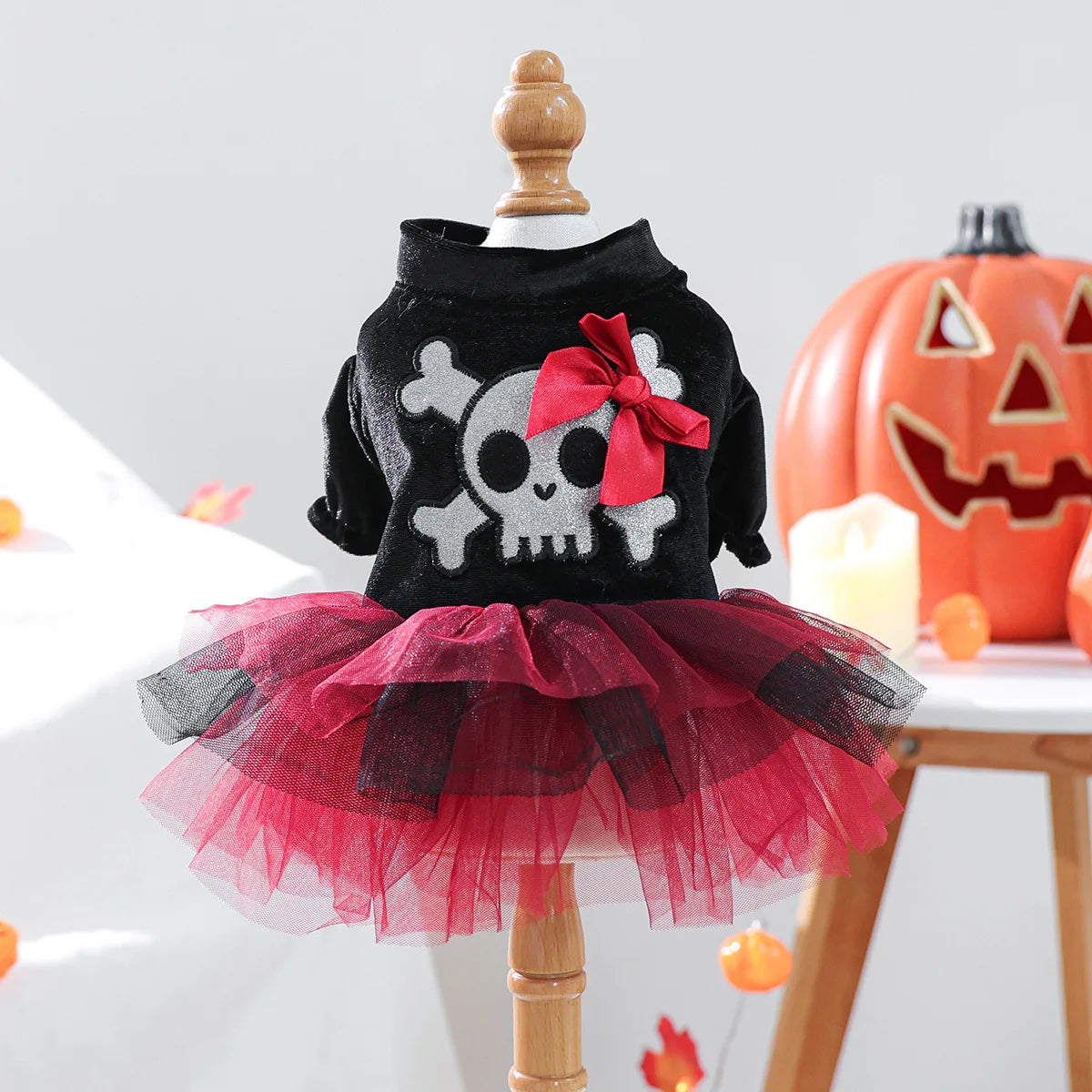 2025 Halloween Pet Costumes – Witch Bride Dress with Pumpkin & Skull Design for Dogs & Cats  – Elegant Lace Dress Gothic Pirate